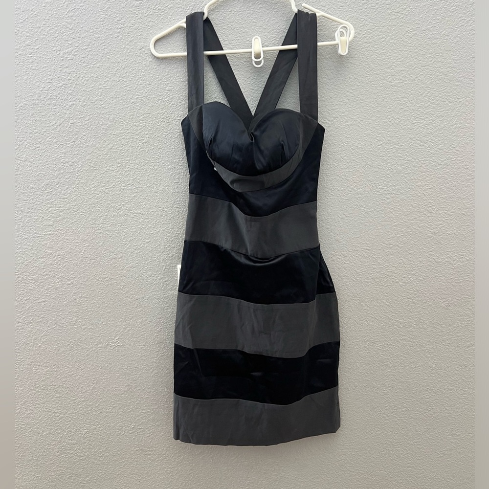 Arden B. navy wrap dress.